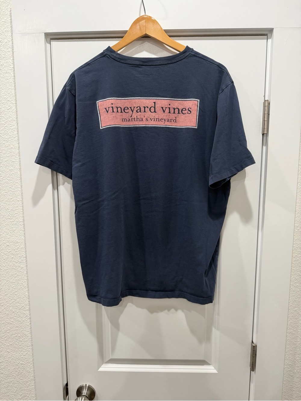 Vineyard Vines Navy Short-Sleeve Tee with Pink Back Logo